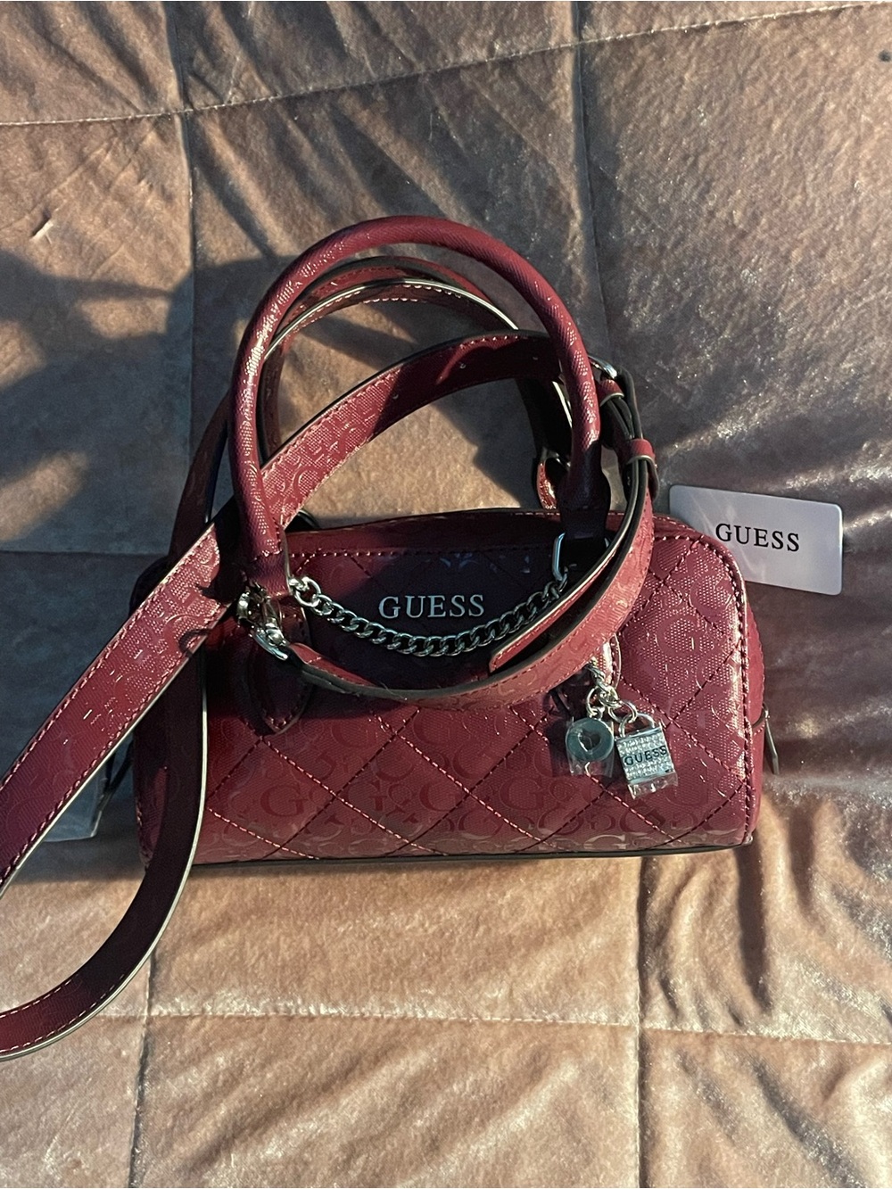 GUESS Logo Satchel in Deep Burgundy - Picture 11 of 13